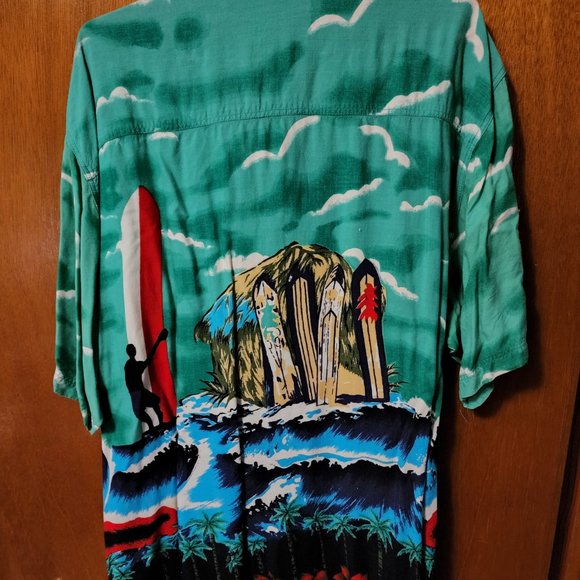 Men's XL Wingo Green Hawaiian Print Short Sleeve Button Down Shirt - Picture 8 of 8